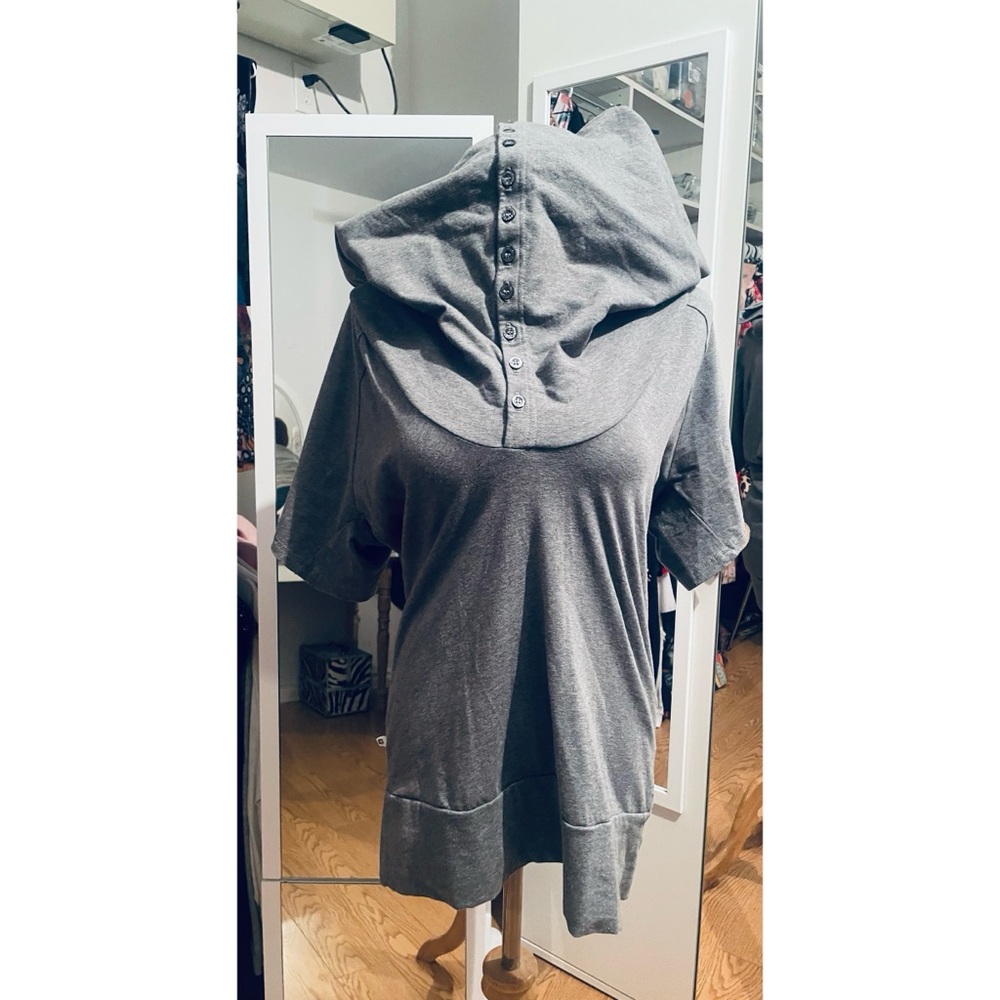 Atelier B Gray Button-Up Cowl Neck Top Size Medium